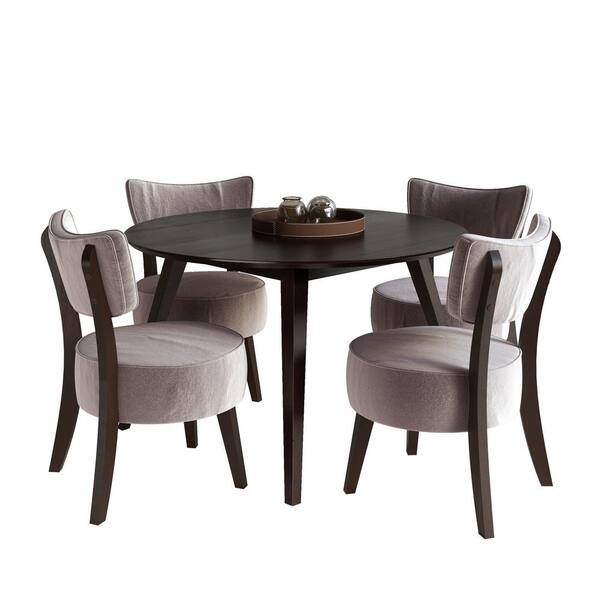 CorLiving Atwood 5-Piece Dining Set with Soft Grey Velvet Chairs