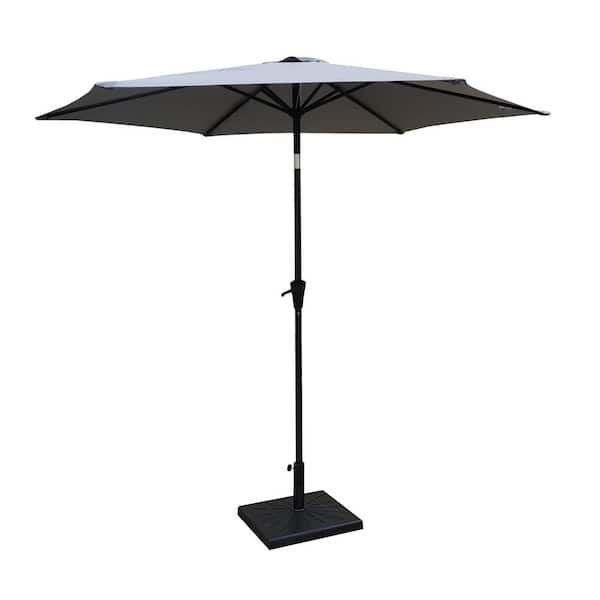 Phewnyzo 8.8 ft. Outdoor Aluminum Patio Umbrella Market Umbrella with Square Resin Base, Push Button Tilt and Crank lift, Gray