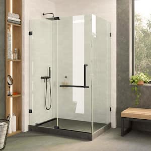 40 in. W x 28 in. L x 74 in. H Frameless Shower Enclosure Hinged Tempered Glass in Black