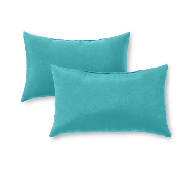 Greendale Home Fashions Solid Teal Lumbar Outdoor Throw Pillow (2-Pack)