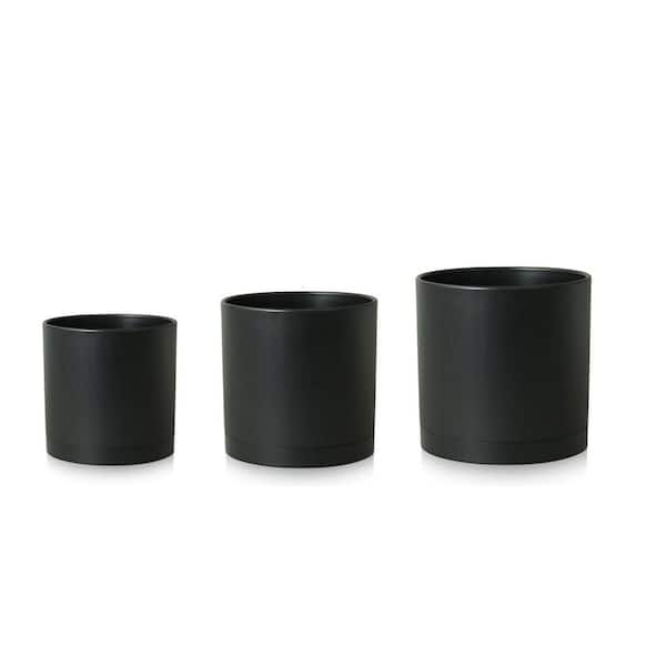 Unbranded 8/7/6 in Large Black Plastic Round Planter Set (3-Pack) L0DMW5KP9Z
