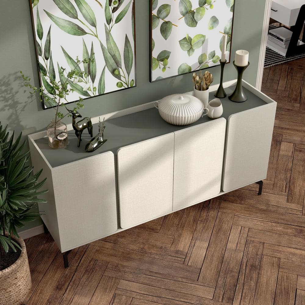 Chandra 60" Cream Weave Composite Buffet Sideboard with Adjustable Shelves