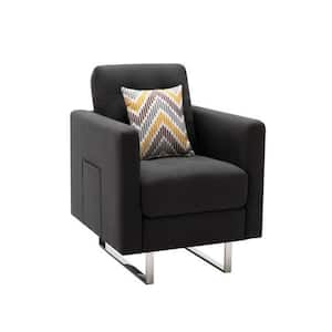 Dark Gray and Silver Fabric Accent Chair with Metal Legs