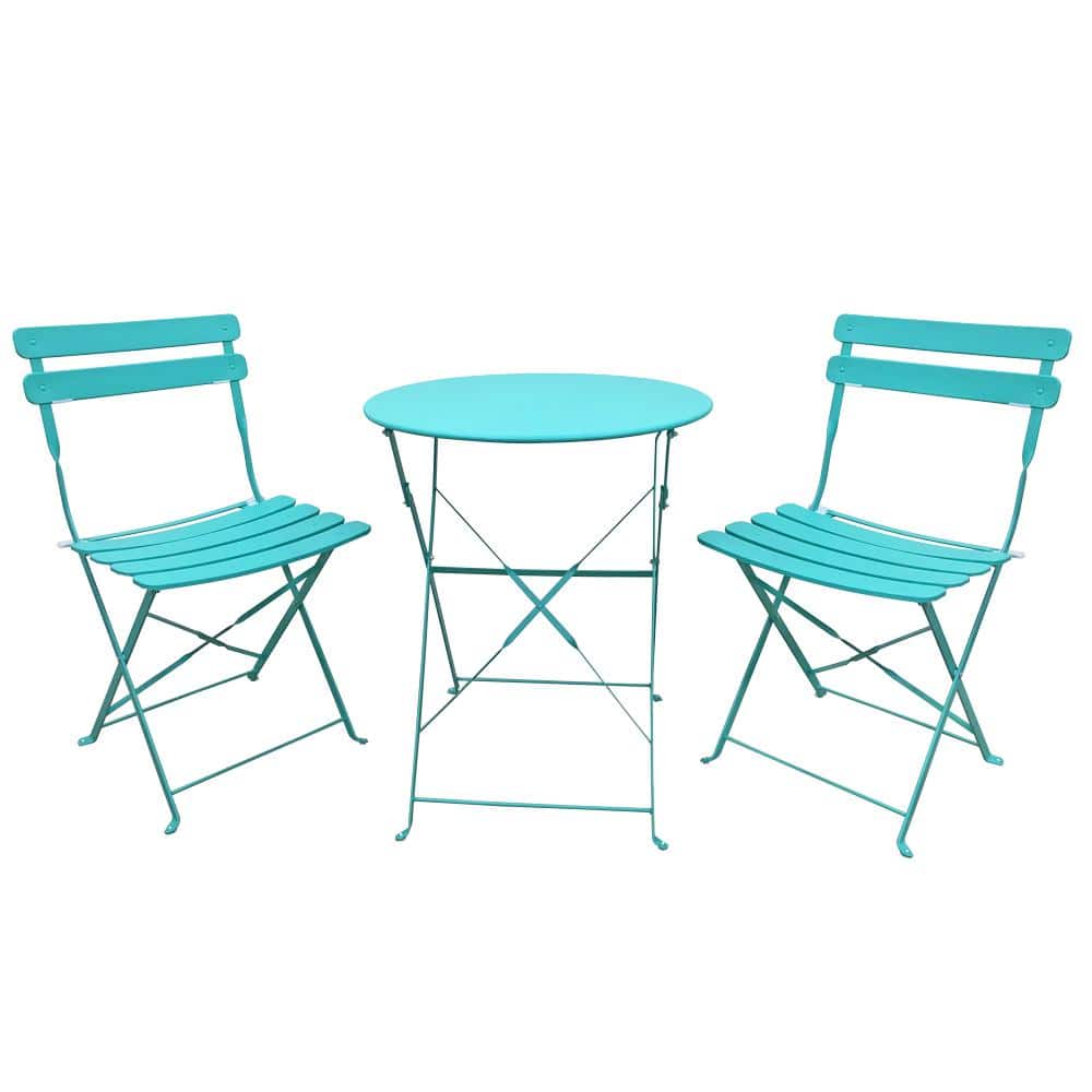 Blue 3-Piece Metal Outdoor Bistro Set