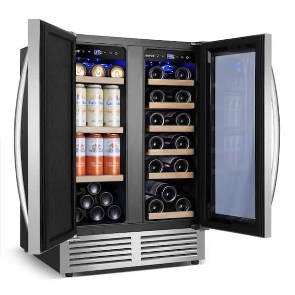 24 in. Dual Zone 18-Bottle and 62-Can Beverage & Wine Refrigerator Four Door Handles Wine Cooler in Silver
