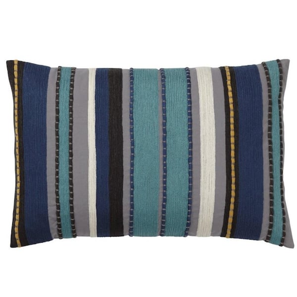 The Company Store Embroidered Blue Stripe 16 in. x 24 in. Decorative Throw Pillow Cover