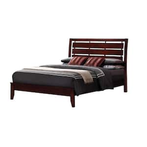 Brown Wooden Frame Queen Platform Bed with Slatted Style Headboard