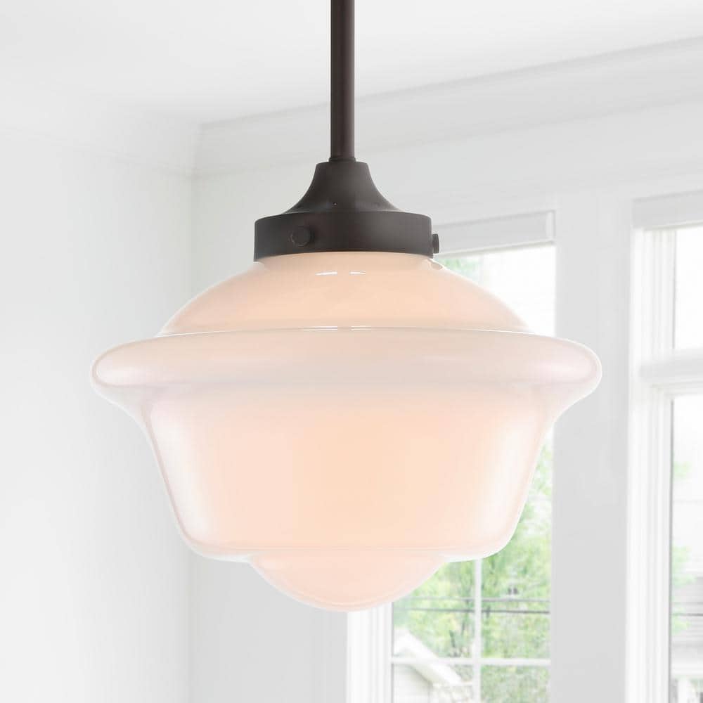 JONATHAN Y Kurtz 9.5 in. 1-Light Oil Rubbed Bronze LED Pendant with  Adjustable Drop Metal/Glass JYL3517C - The Home Depot