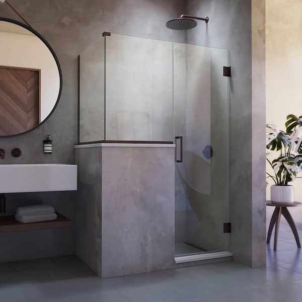 DreamLine Unidoor Plus 47 in. W x 30-3/8 in. D x 72 in. H Frameless Hinged Shower Enclosure in Matte Black