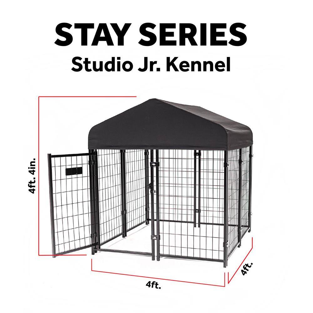 Gray Steel Frame Dog Kennel with Waterproof Canopy Roof