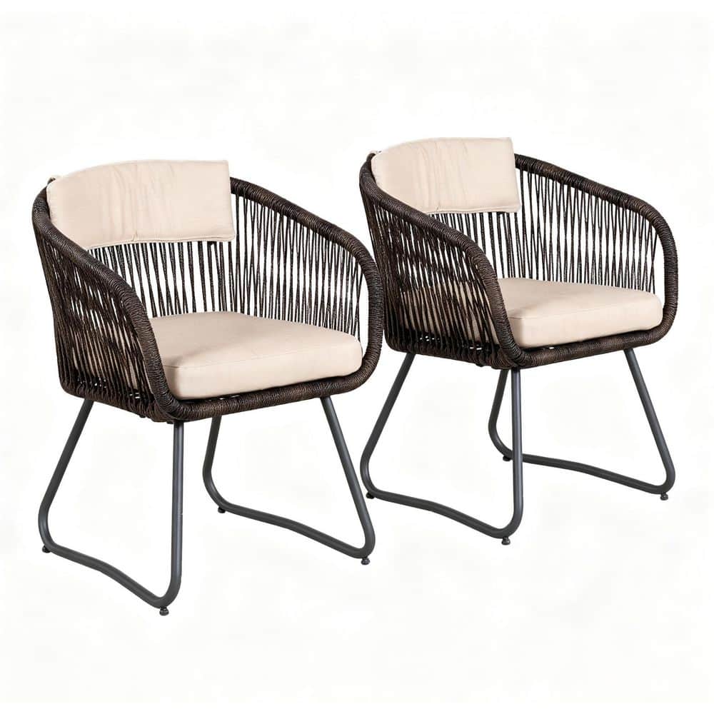 Wicker Outdoor Dining Chairs with Beige Cushions (2-Pack) price history on PriceWatchPro