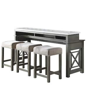 4-Piece Marble Top Gray White Counter Height Table Set