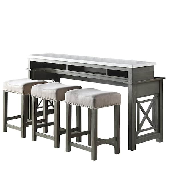 Venetian Worldwide 4-Piece Marble Top Gray White Counter Height Table ...