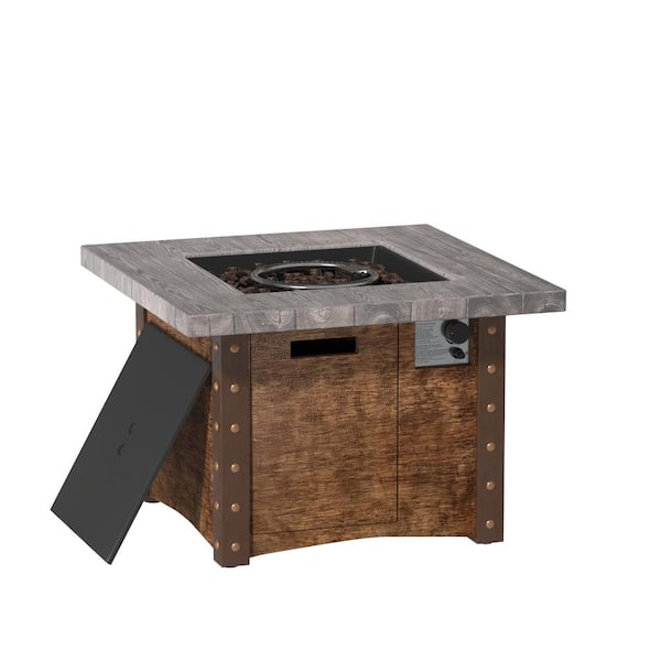 Clihome Outdoor Brown 34.5 in. Square Propane Fire Pit with Waterproof Cover