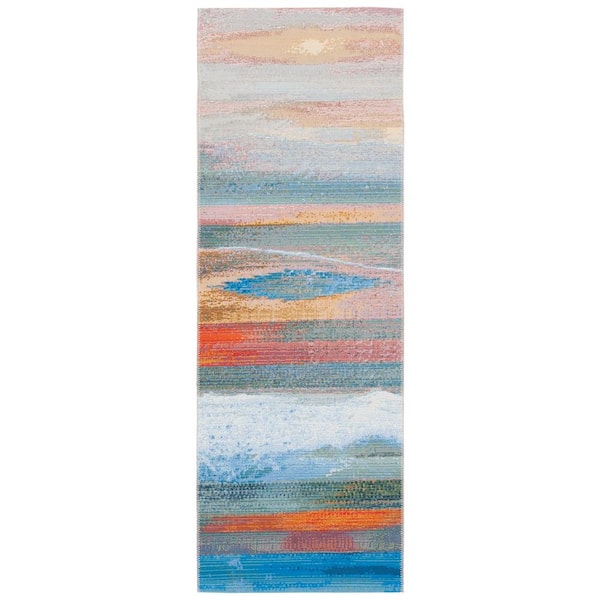 Barbados Light Pink/Blue 3 ft. x 8 ft. Runner Gradient Abstract Indoor/Outdoor Area Rug