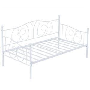 Metal Daybed Sofa Bed Frame Twin Size with Heavy-Duty Slats Platform Mattress Foundation, White
