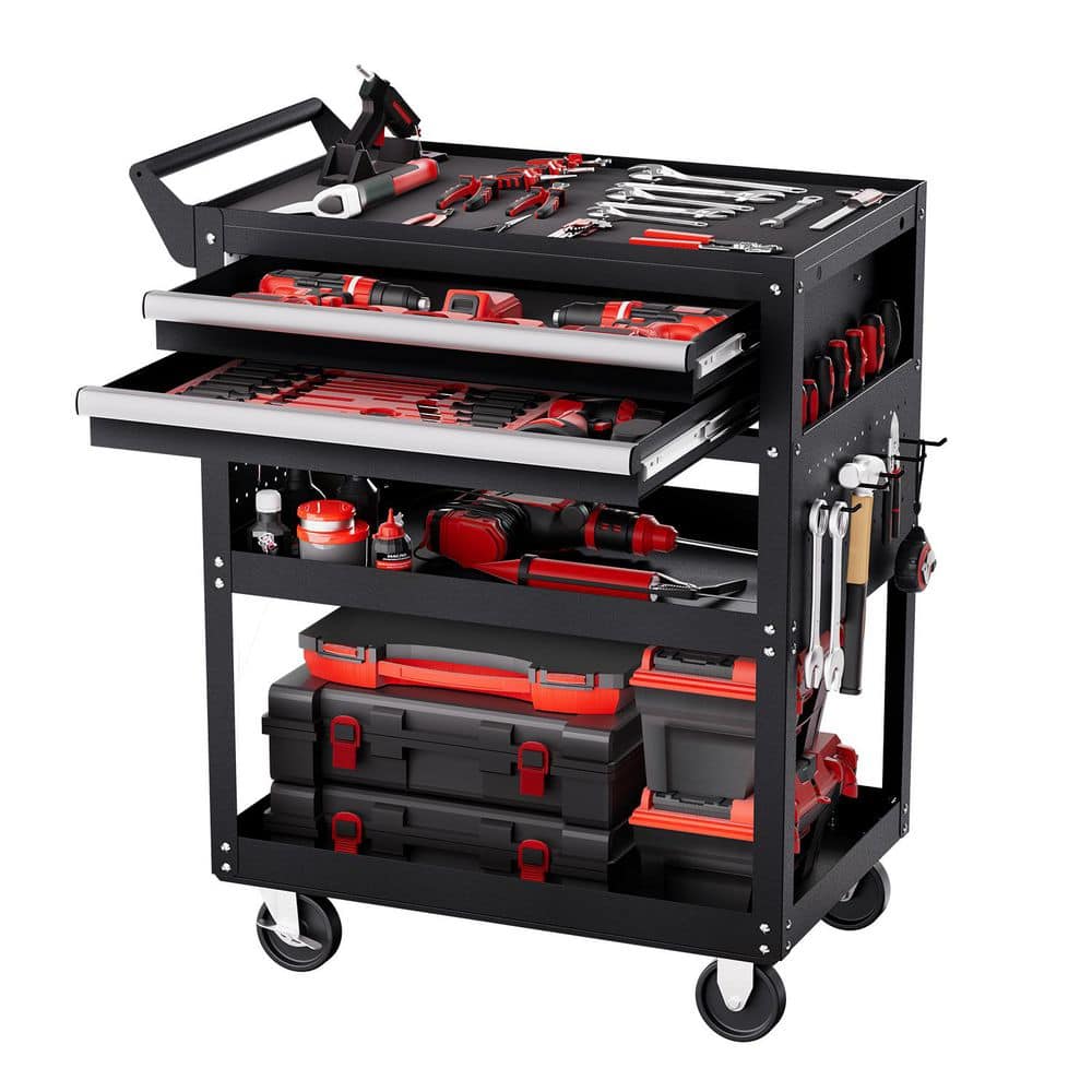 5-Tier Tool Cart with Wheels, 17.72 in. W 2 Drawers 3 Shelf Black Steel Tool Cart with Locking System for Garage price history on PriceWatchPro