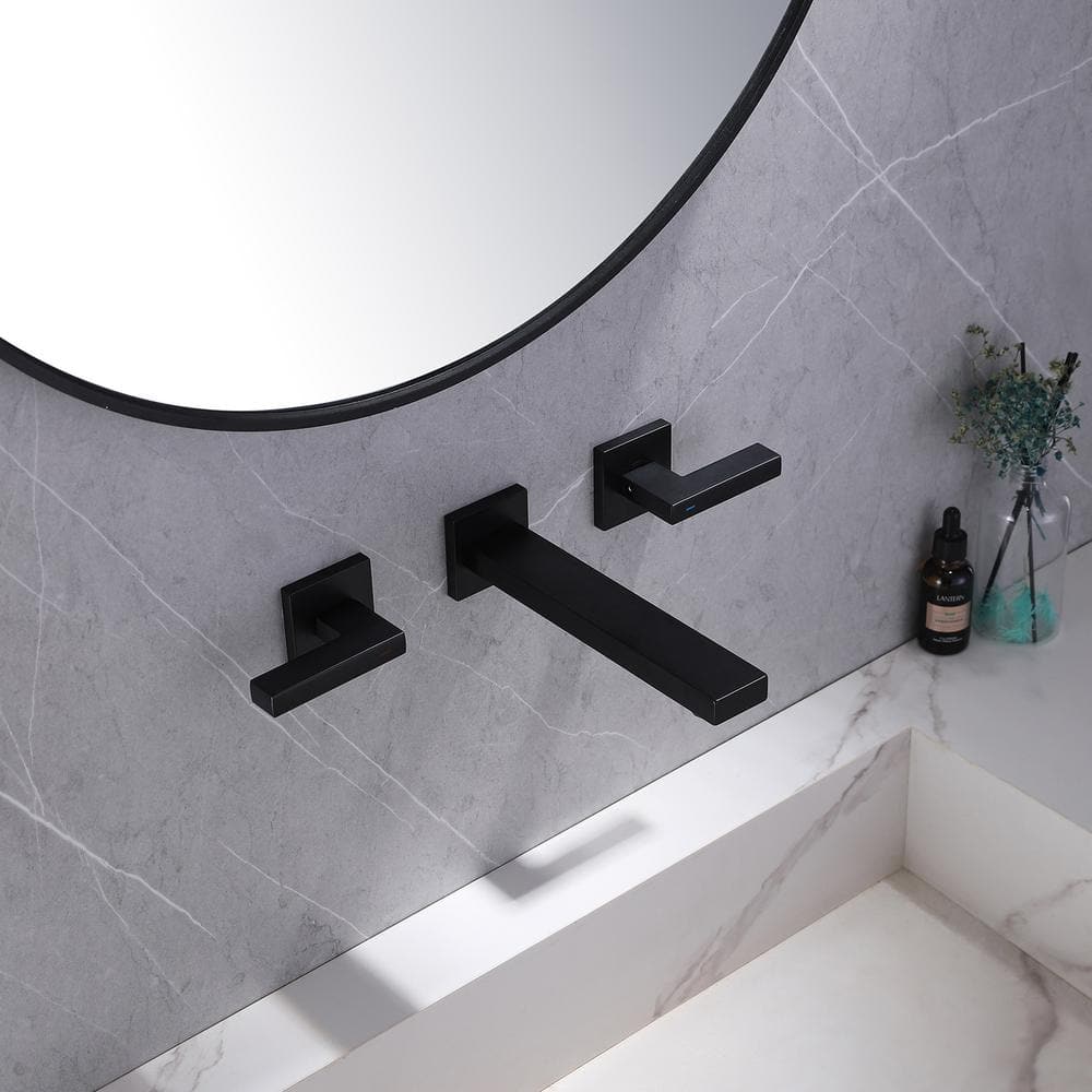 Matte Black Two-Handle Wall-Mount Bathroom Faucet