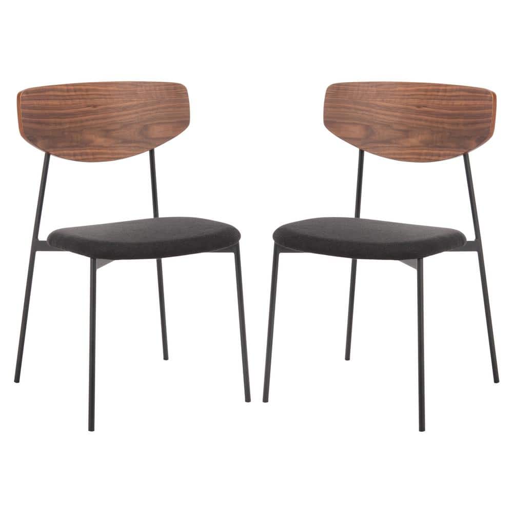 Walnut and Black Upholstered Metal Side Chair Set