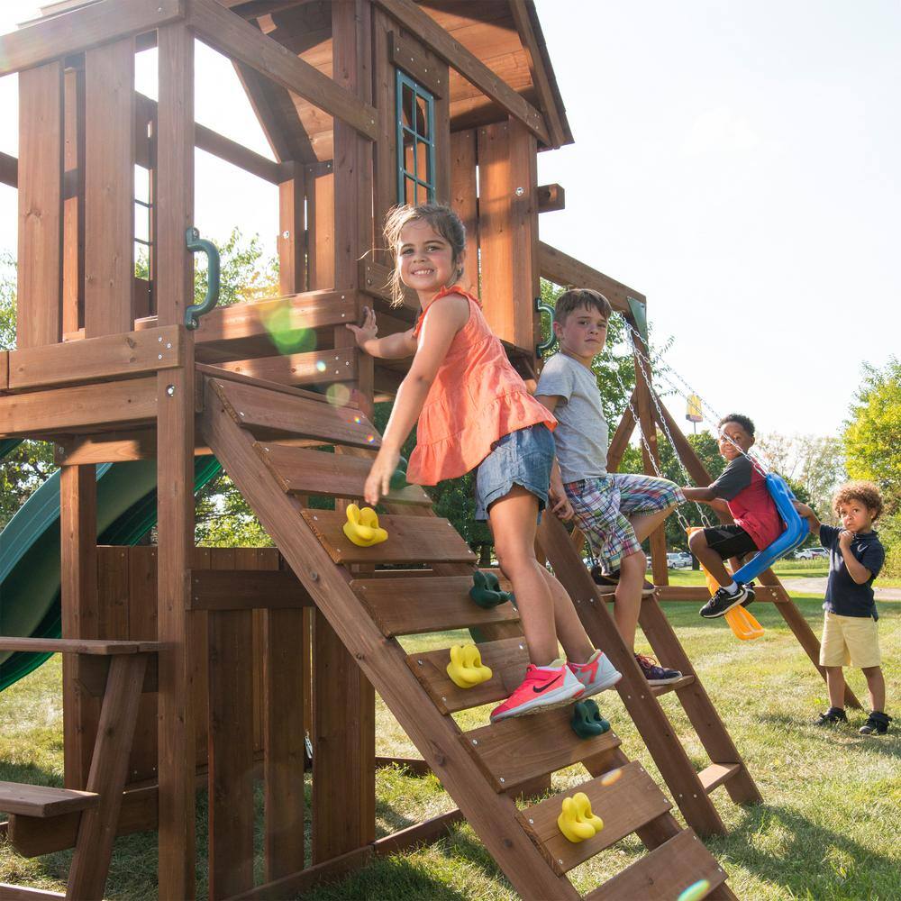 Knightsbridge Deluxe Wooden Backyard Swing Set with Slides and Swings