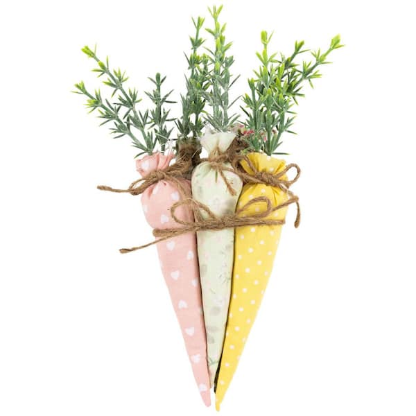 Fabric Carrot Easter Decorations-2 in. -Green and Pink-Set of 5