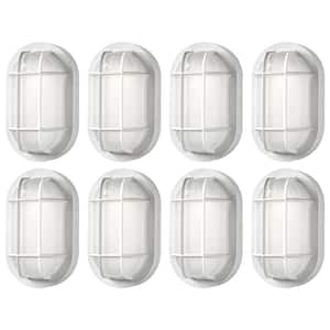 Nautical Oval White LED Outdoor Bulkhead Light Frosted Glass Lens Corrosion Weather Resistant Non-Metallic Base (8-Pack)