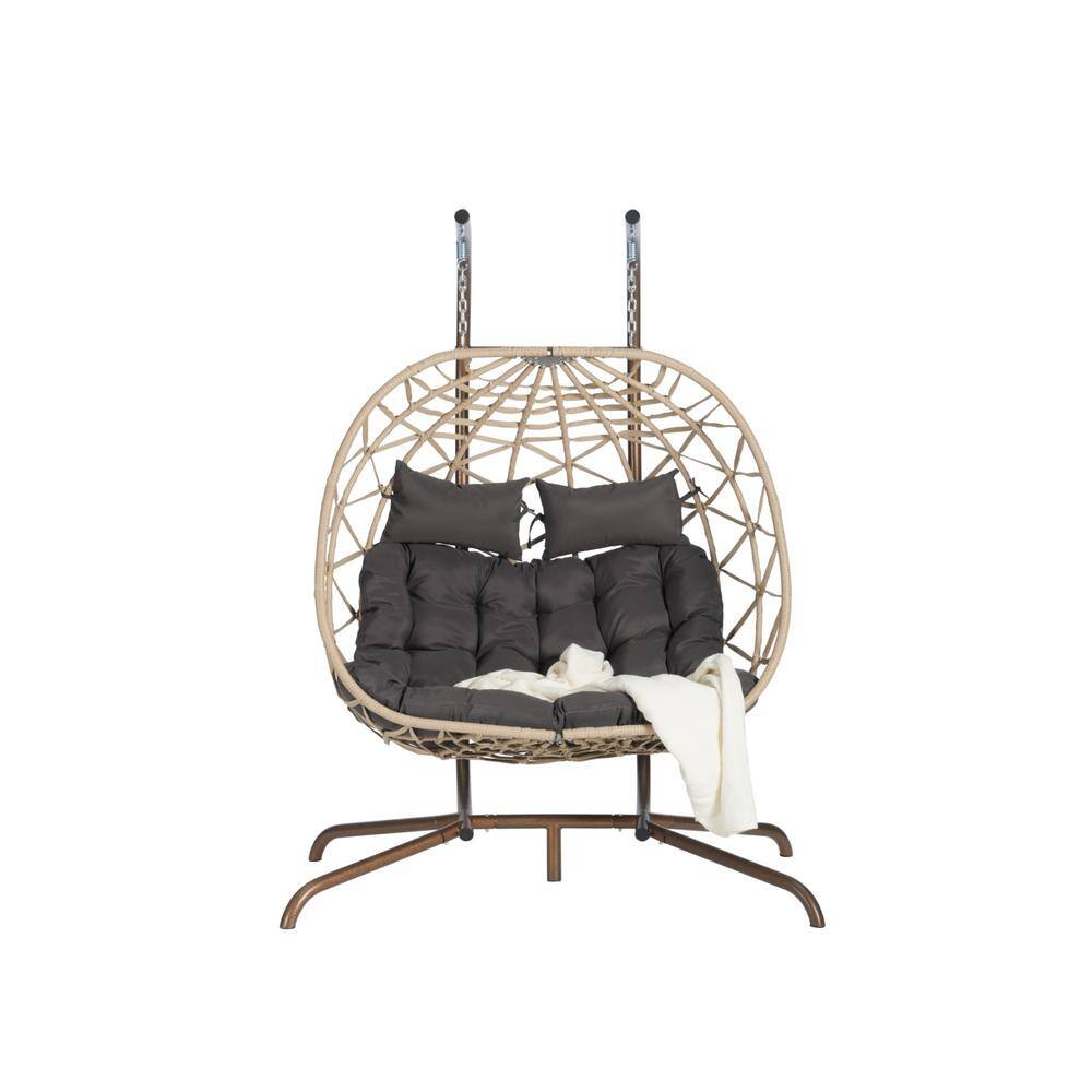 2 Person Wicker Outdoor Rattan Hanging Chair Patio Swing Wicker Egg Chair W