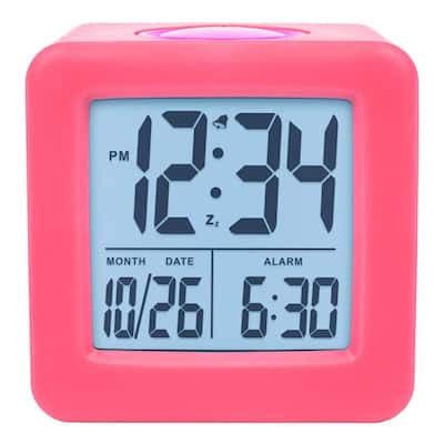 Pink Soft Cube LCD Alarm Clock with Smart Light