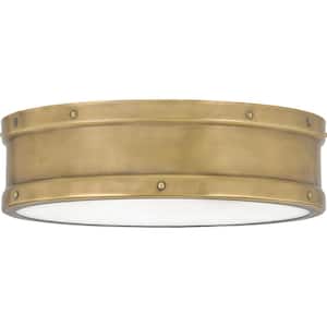 Ahoy 12.75 in. Weathered Brass LED Flush Mount