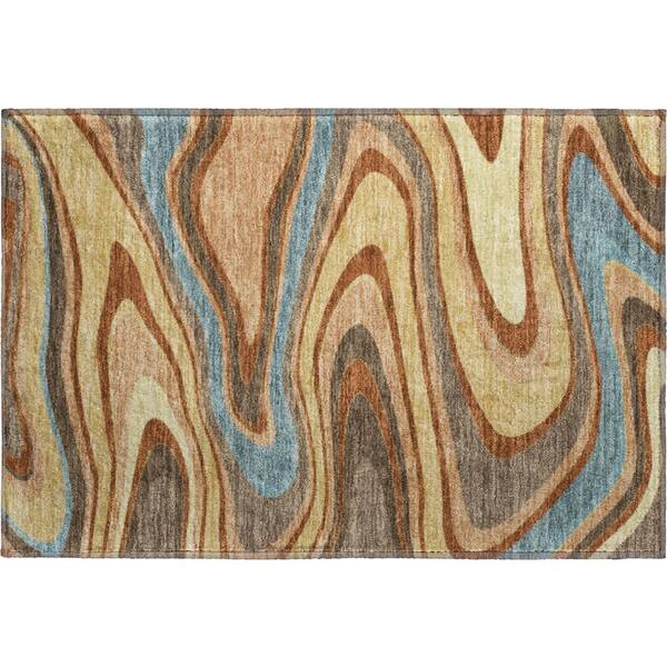Mayfield Premium Machine Washable Abstract AMF2494 Gold 2 ft. x 3 ft. Accent Rug