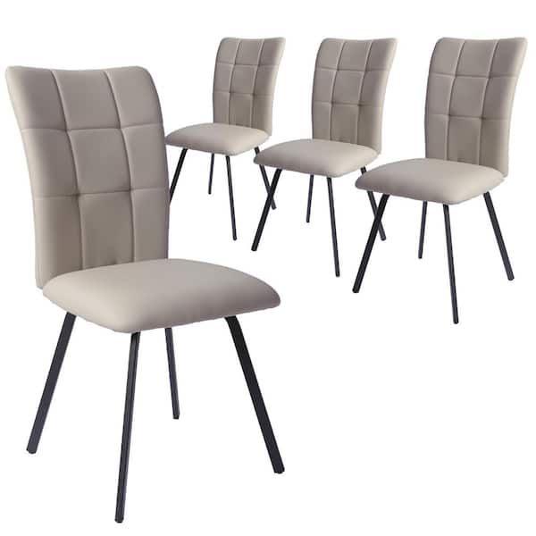 GOJANE Beige Faux Leather Upholstered Modern Style Dining Chair with Carbon Steel Legs (Set of 4)
