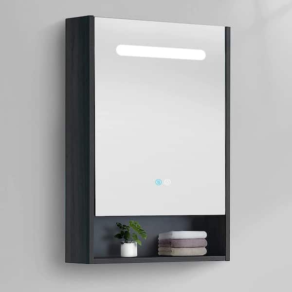 Getpro 21 in. W x 30 in. H LED Rectangular Black Wood Surface Mount Medicine Cabinet with Mirror Defogging