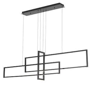 3-Light 63 in. Dimmable Integrated LED 36-Watt Black Rectangle Chandelier for Kitchen Island Bar
