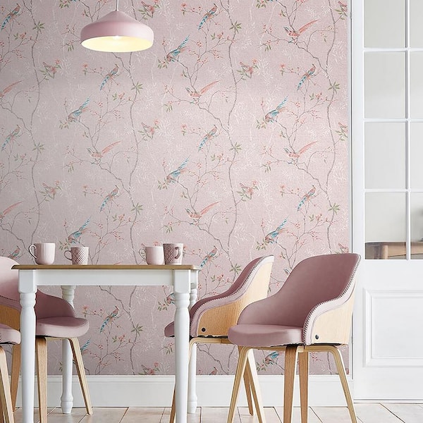 Tori Blossom Pink Tropical Birds Paste the Wall Wallpaper
