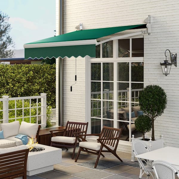 Outsunny 8 ft. x 7 ft. Patio Retractable Awning, Manual Exterior Shade Deck Window Covering, Green