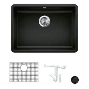 Precis 25 in. Undermount Single Bowl Coal Black Granite Composite Kitchen Sink Kit with Accessories