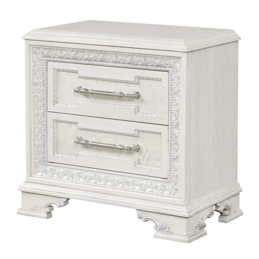 Miamy Creamy White and Silver 2 Drawer 27.5 in. W Nightstand