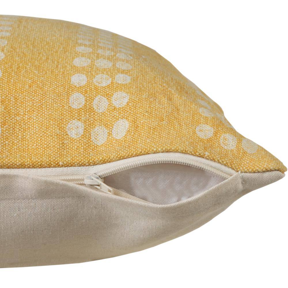 Yellow and White Cotton Polka Dot Throw Pillow