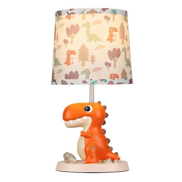 Rottogoon 16.5 in. Orange Resin Table Lamp for Kid, Cute Small Dinosaur Bedside Lamp with 1 LED Bulb for Bedroom Nightstand Decor