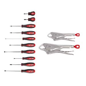 7 in. and 10 in. Curve Torque Lock Locking Pliers Set with Screwdriver Set (12-Piece)