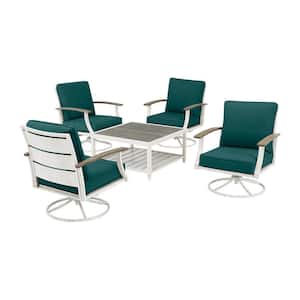 Marina Point 5-Piece White Steel Motion Outdoor Patio Conversation Seating Set with CushionGuard Malachite Cushions