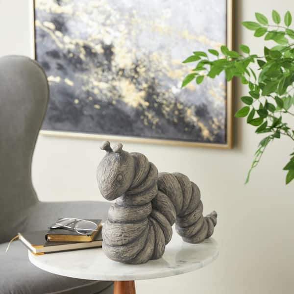 Litton Lane Gray 11 in. x 15 in. Worm Textured Resin Stone Sculpture