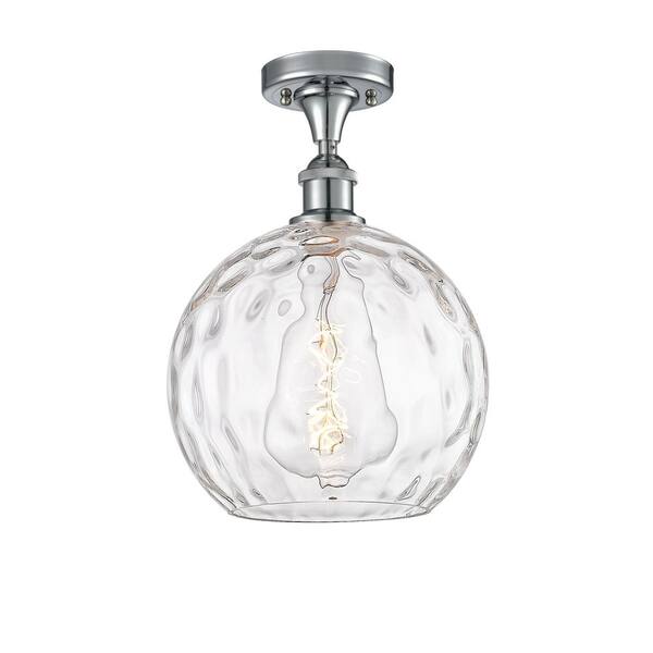 Athens Water Glass 10 in. 1-Light Polished Chrome Industrial Semi-Flush Mount with Clear Glass Shade