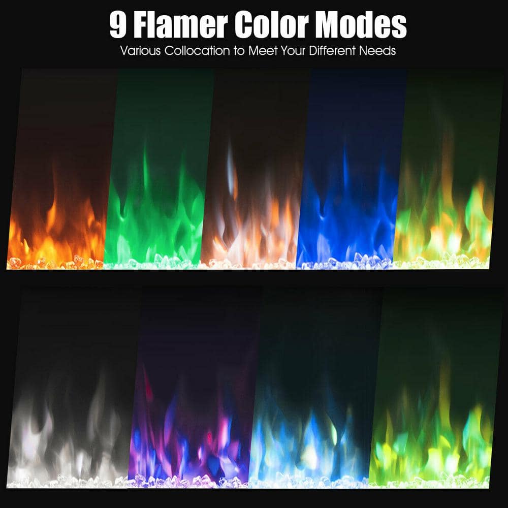 40-Inch Black Tempered Glass Electric Fireplace with Multi-Color Flames
