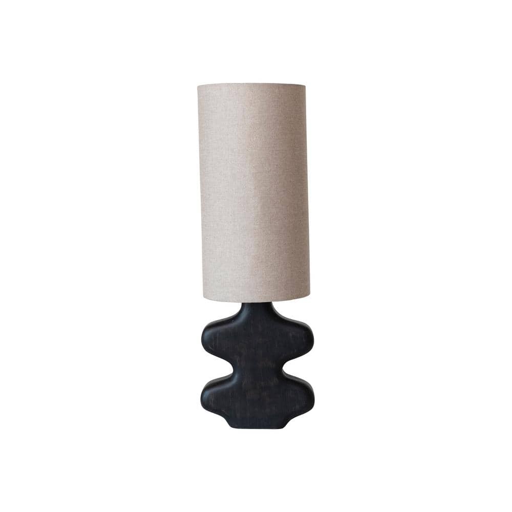 Storied Home 29 in. Black and Natural Mango Wood Abstract Table Lamp ...