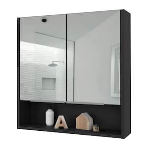 Anky 23.6 in. W x 24.6 in. H Rectangular MDF Medicine Cabinet with Mirror in Black