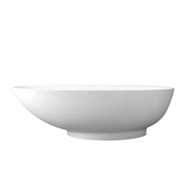 CASAINC 70 in. Stone Resin Flatbottom Freestanding Non-Whirlpool Solid Surface Soaking Bathtub in White