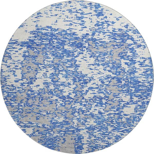 Addison Rugs Mayfield Premium Machine Washable Abstract AMF946 Blue 8 ft. x 8 ft. Round Rug