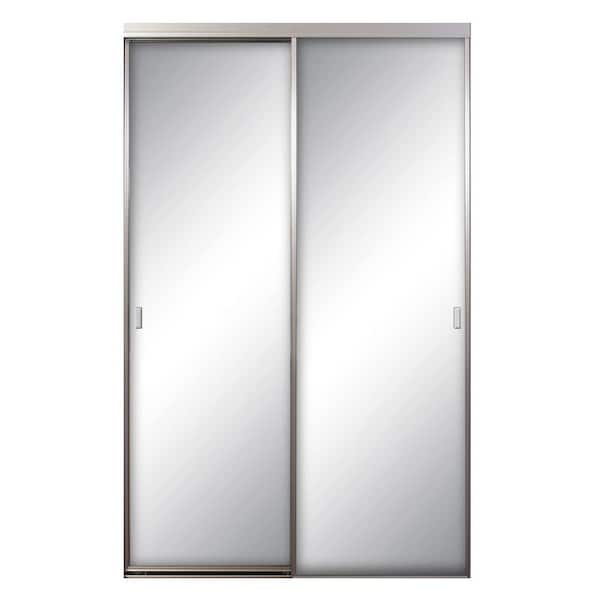 Contractors Wardrobe 72 in. x 81 in. Asprey Brushed Nickel Aluminum Frame Mirrored Interior Sliding Closet Door