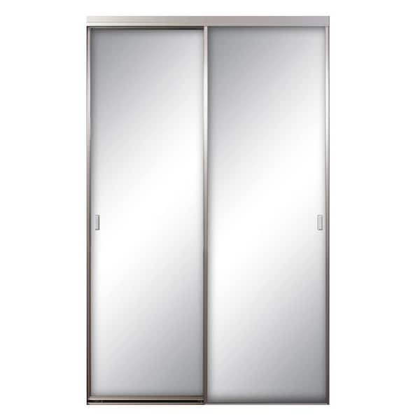 Contractors Wardrobe 84 in. x 96 in. Asprey Brushed Nickel Aluminum Frame Mirrored Interior Sliding Closet Door